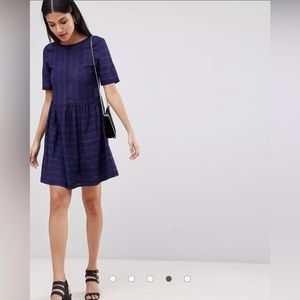 NWT ASOS Navy eyelet short sleeved dress; US Size 2 tall